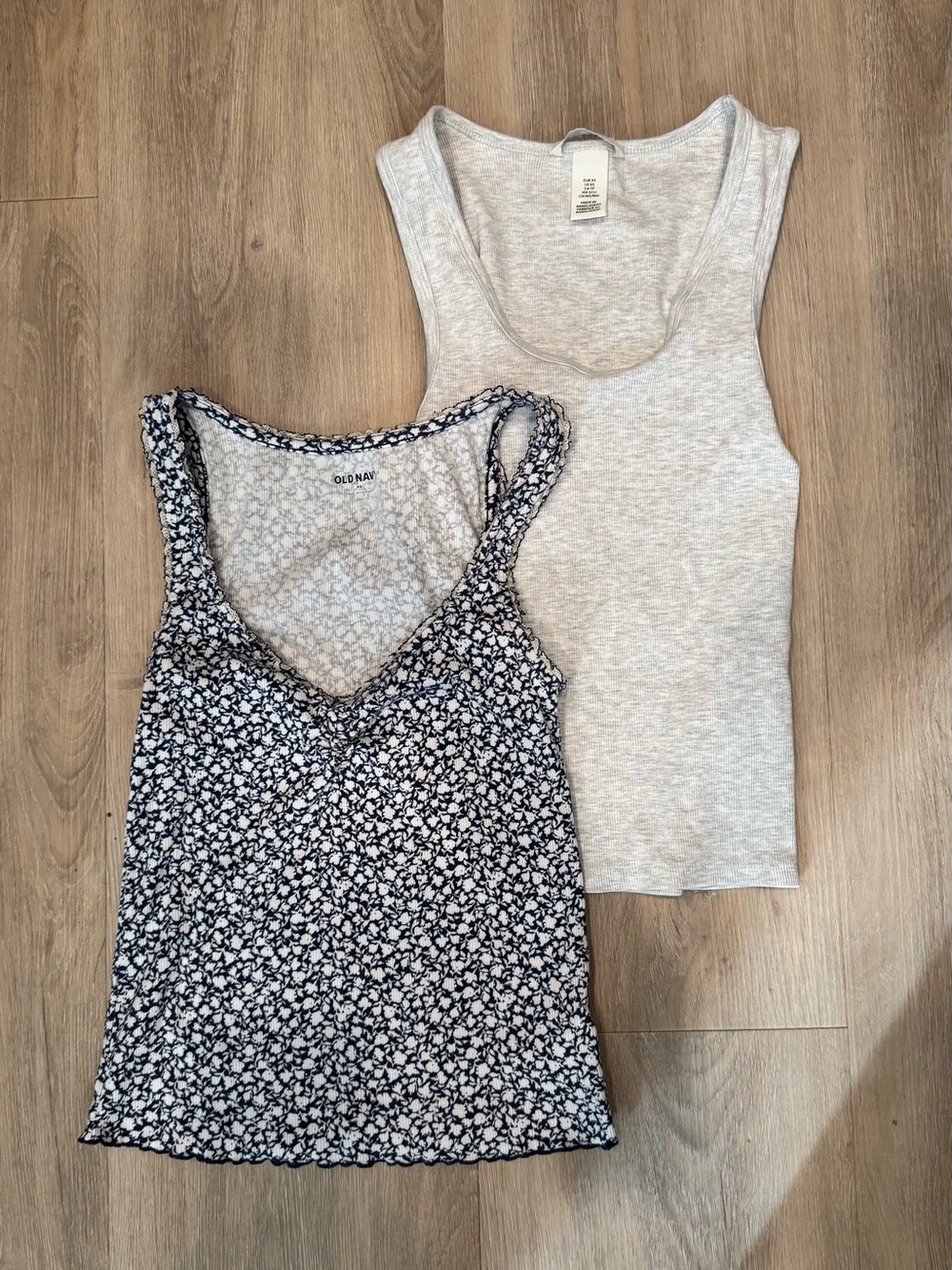 H&M Gray Ribbed Tank Top & Blue/White Printed Tank Top (Set of 2)